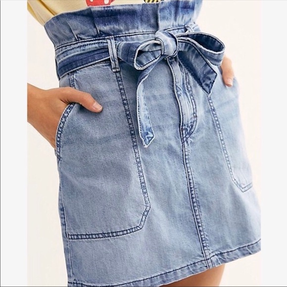 NWT Free People Paperbag waist Denim Skirt - Picture 2 of 8